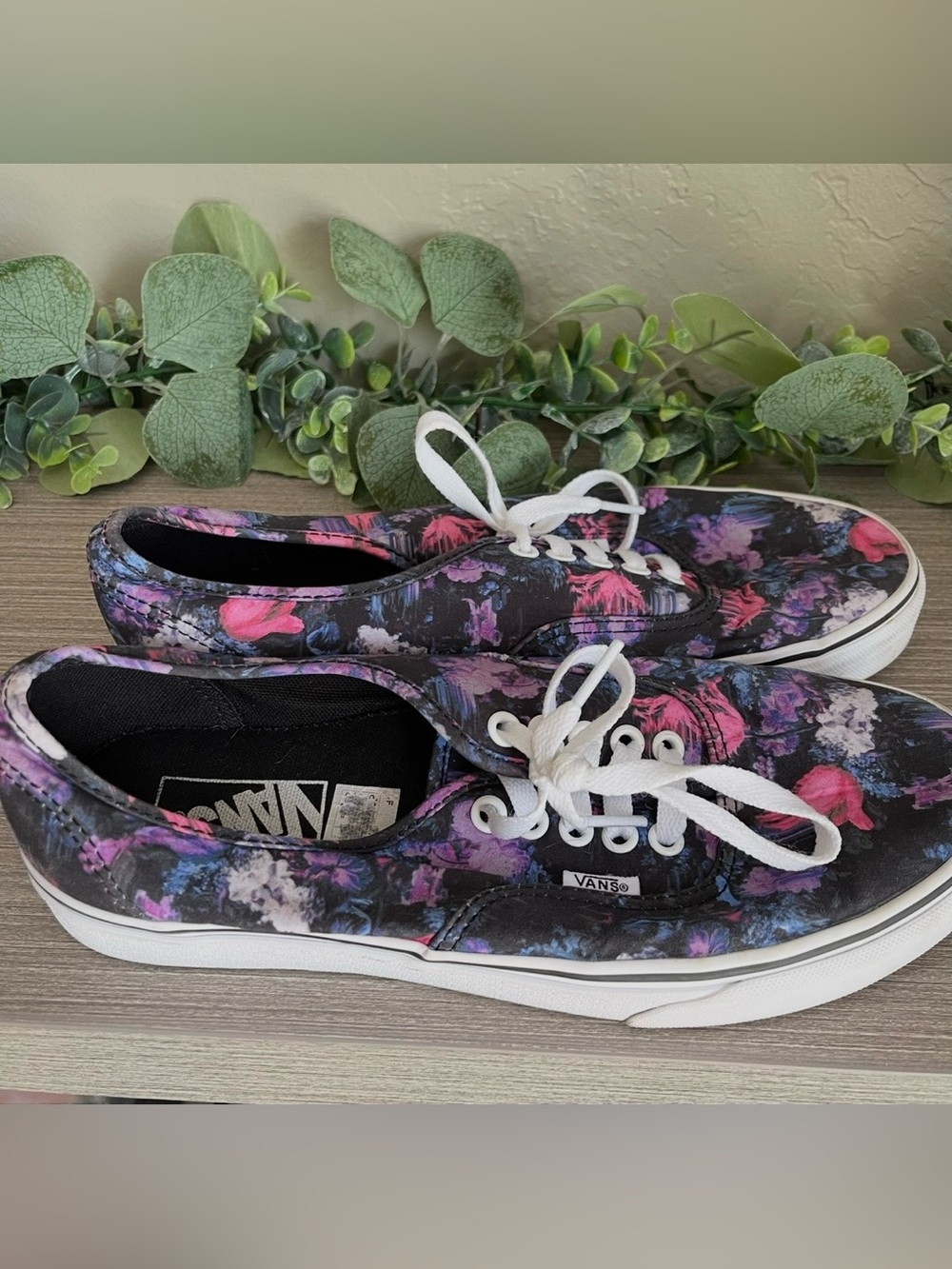 Vans Warped Floral Lace Up Sneakers Low Top Mens 8 Womens 9.5